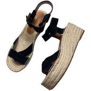 NEW Lucky Brand Audrinah Suede Wedge Black Espadrille Wedge Sandals sz 11